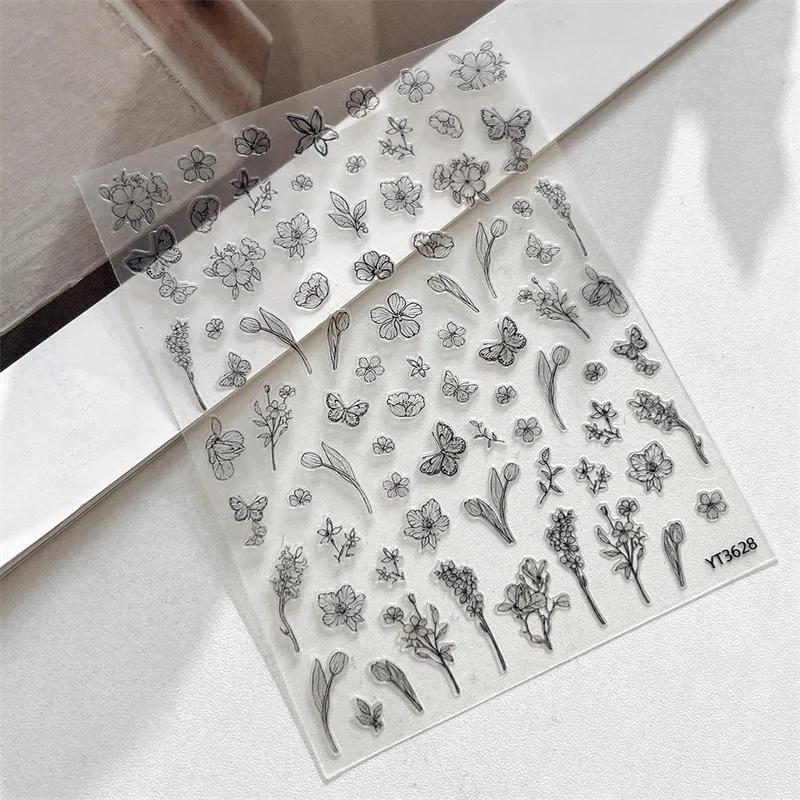 Exquisite Flower Butterfly Nail Art Stickers For Women Girls Vintage Self-Adhesive Nail Stickers DIY Decoration Stickers Gifts