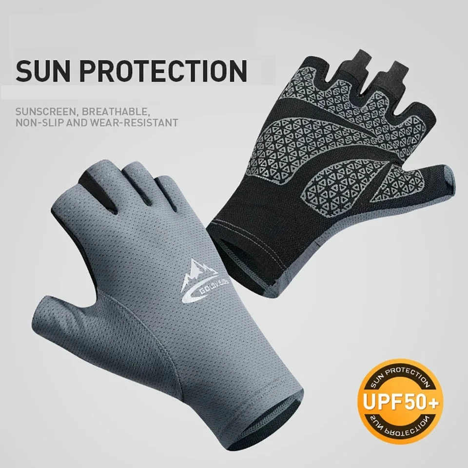 1Pair Cycling Gloves Ice Silk Sun Protection Breathable Half Finger Running Fishing Gloves Ridding Gloves Anti Slip Men Women