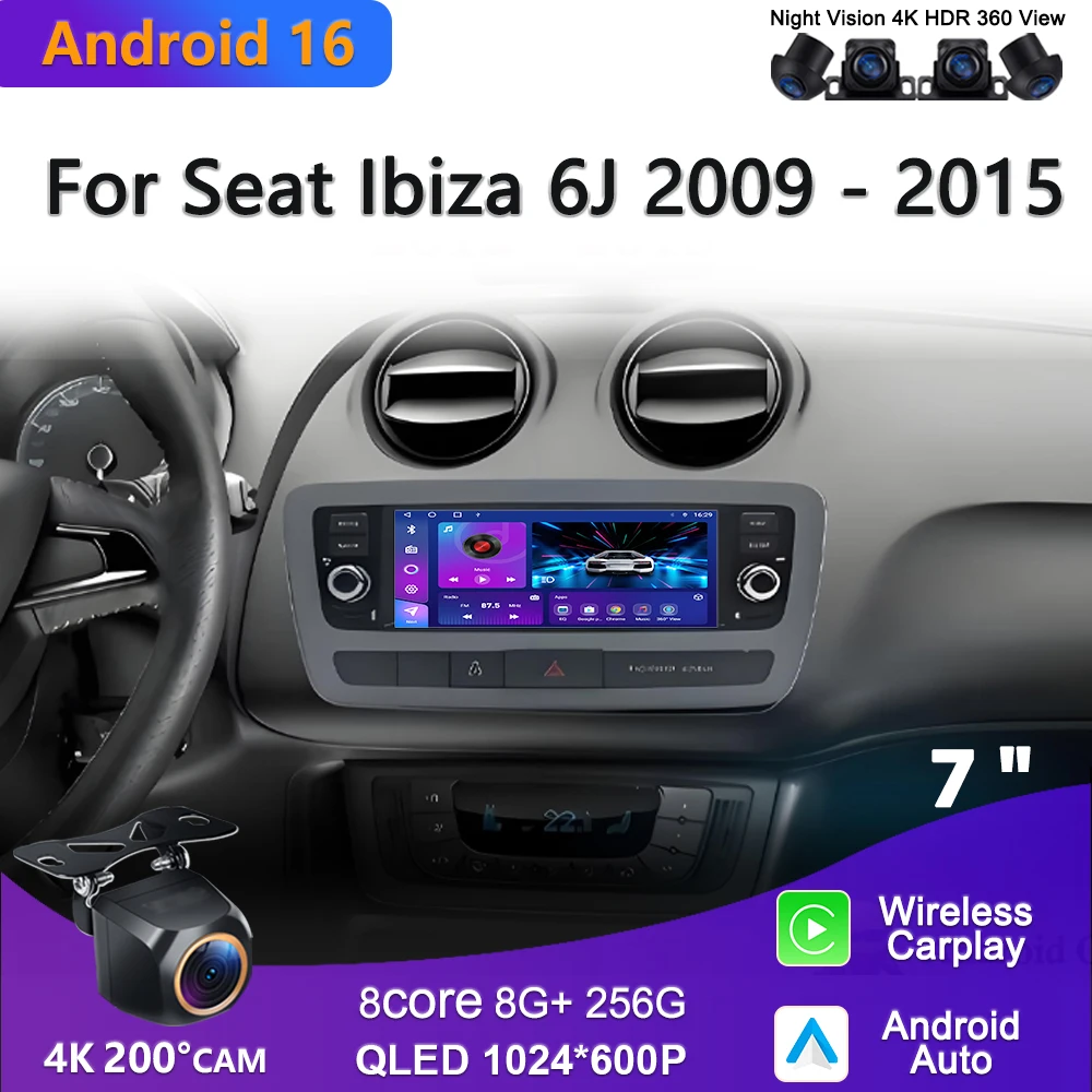 2K Incell Screen Android 16 Multimedia For Seat Ibiza 6j 2009 - 2015 GPS Navigation Stereo Head Unit High-performance CPU WiFi