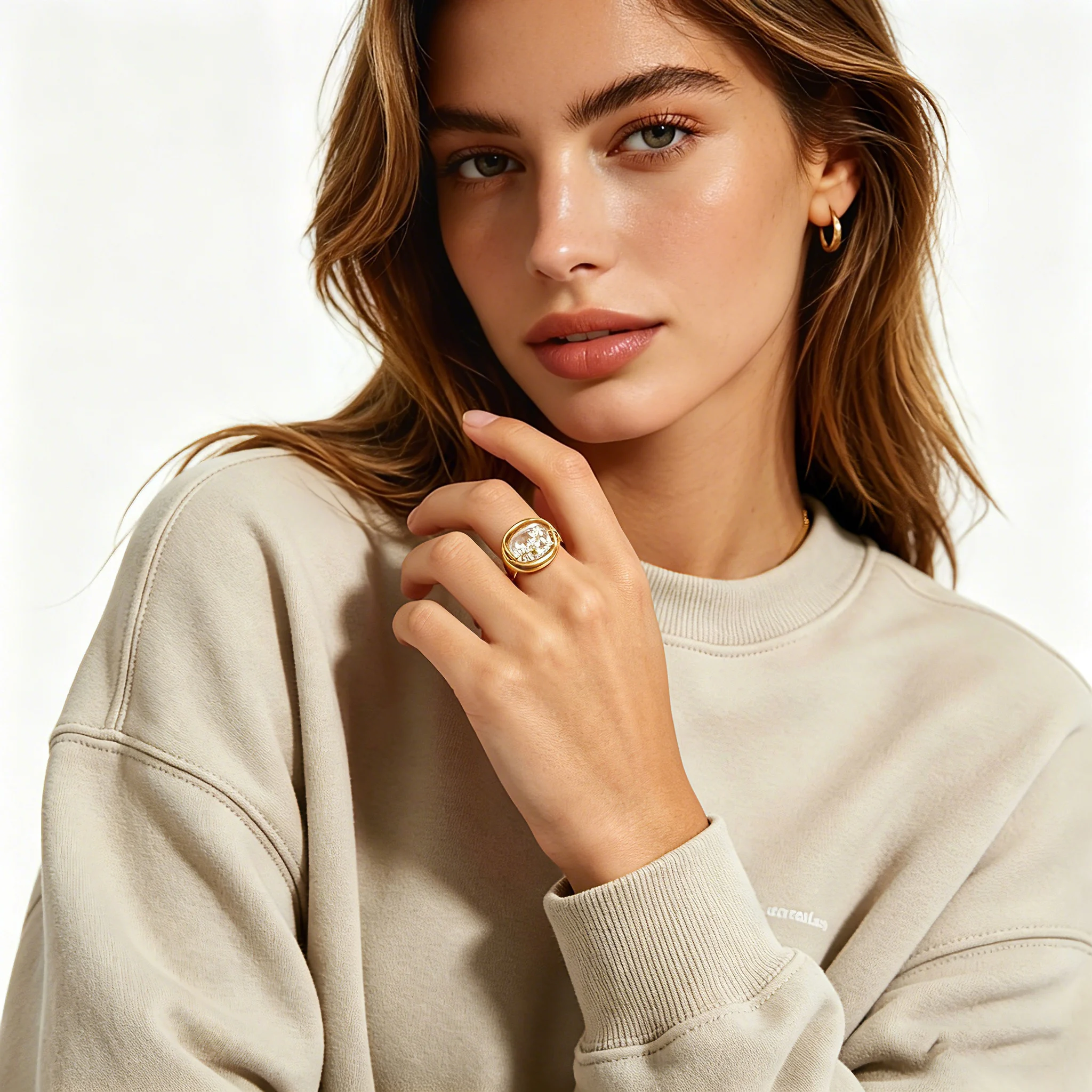 Elegante geometrische ovale Blumenringe für Frauen, goldfarben, Edelstahl, Öltropfen-Ring, Party, Hochzeit, Schmuck, Geschenk – Detail 8