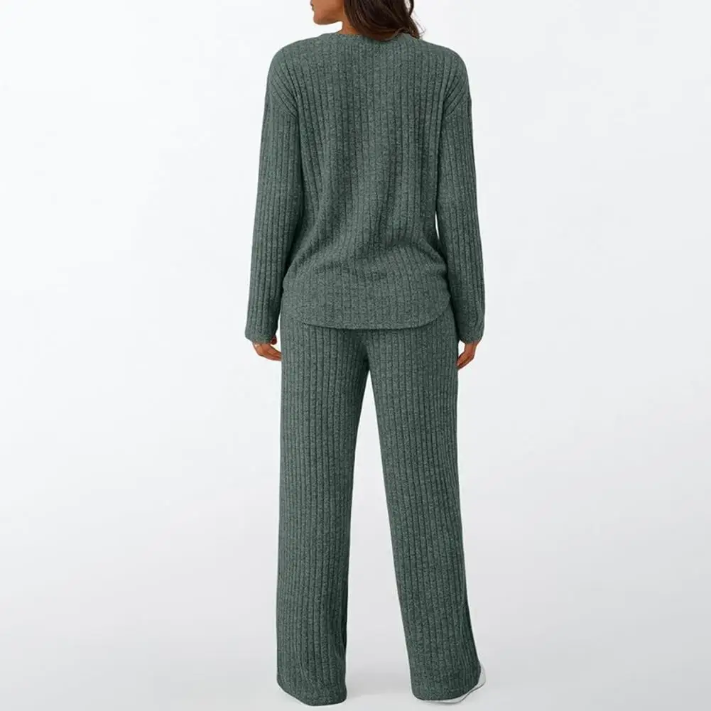 긴소매 파자마 편안한 여성용 라운지 세트 긴소매 상의 와이드 레그 팬츠 파자마 매칭 스웨트 슈트