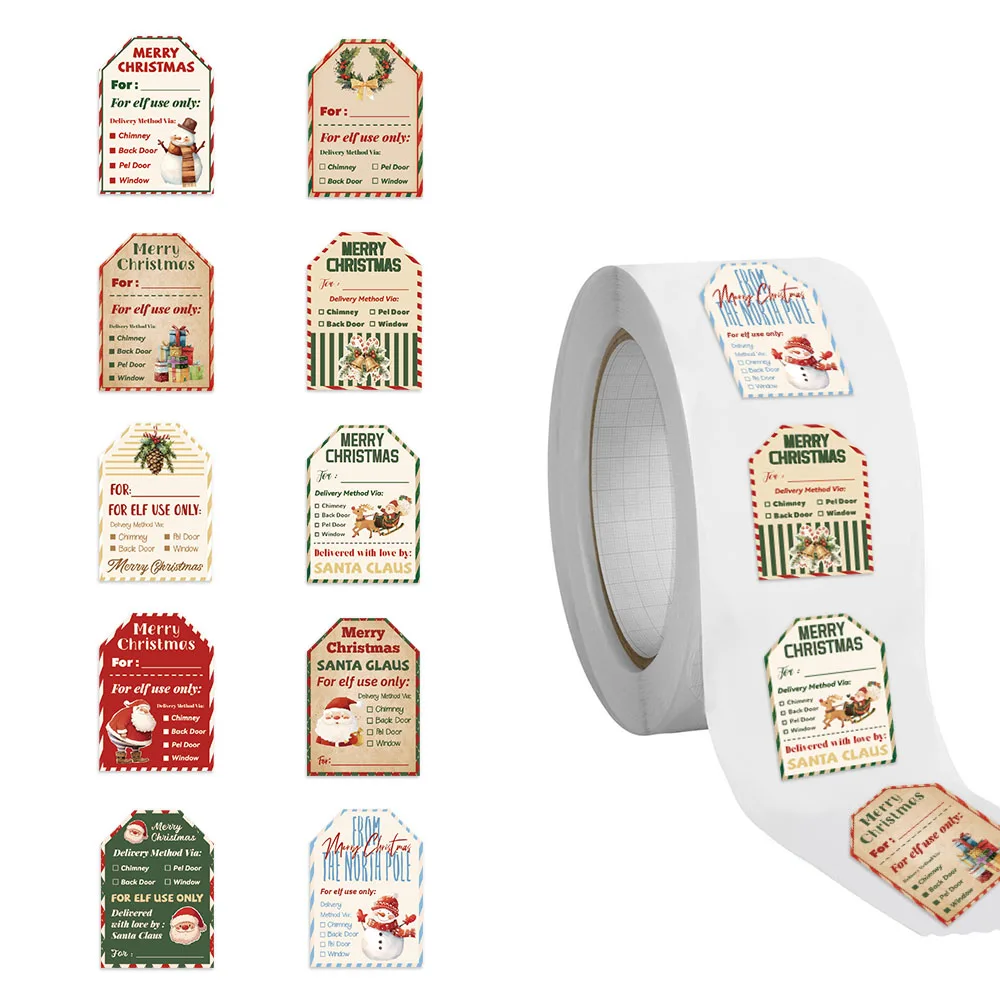500 szt. Prezent na Boże Narodzenie naklejki w rolce wykwintne dekoracje na prezenty świąteczne naklejka z imieniem i nazwiskiem materiały do ​​ręk wodoodporne