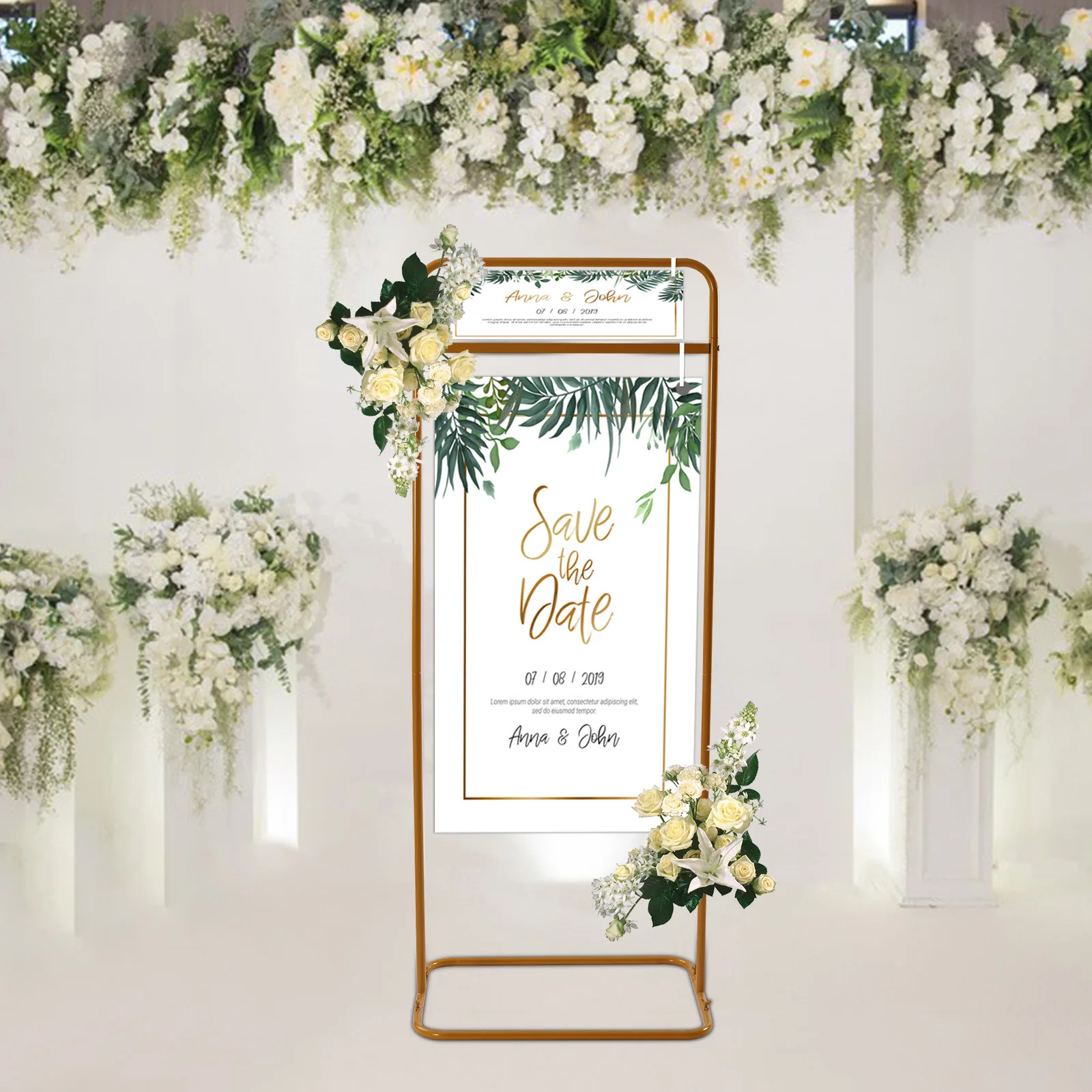 1.5m Metal Wedding Rectangle Easel Stand Rack Sign Poster Stand Display Stand Gold DIY Birthday Party Wedding Party Decoration