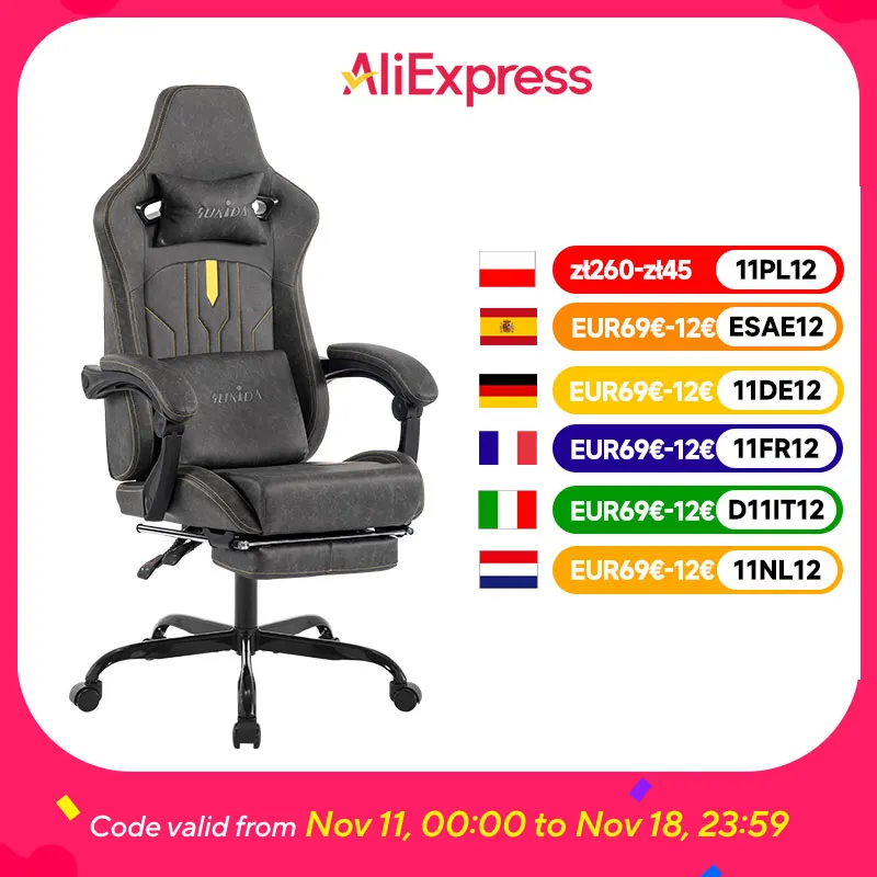 SUKIDAGaming chaise chaise d'ordinateur chaise de jeu ergonomique avec repose-pieds chaise de bureau chaise d'ordinateur ergonomique avec soutien lombaire