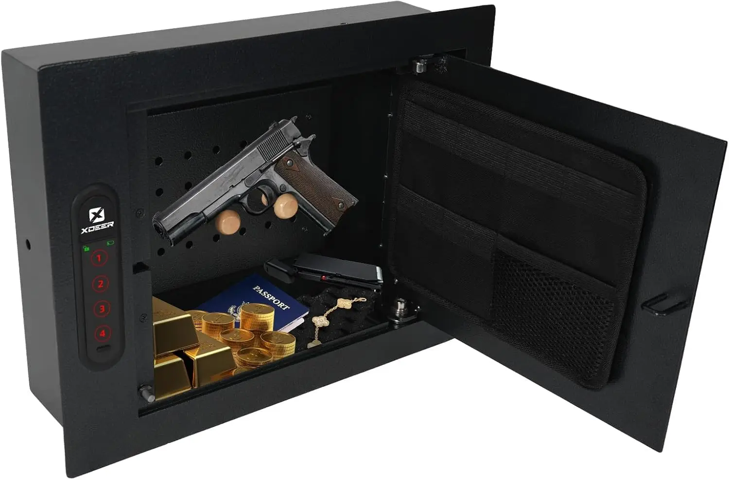 

Hidden In-Wall Safe Between Studs with Removable Pegboard, 0.405 cuft Security Floor Safe with Key Lock for Handgun, Jewelry