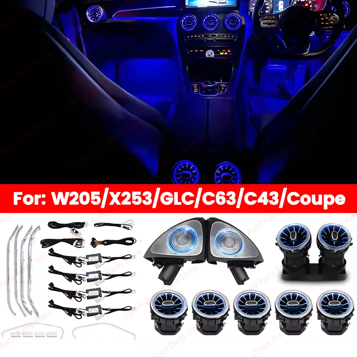 

64 Colors Led For Mercedes-Benz C GLC W205 X253 Coupe For AMG C43 C63 MB Led Door Dashboard Lamp Air Vent Nozzle Ambient Light