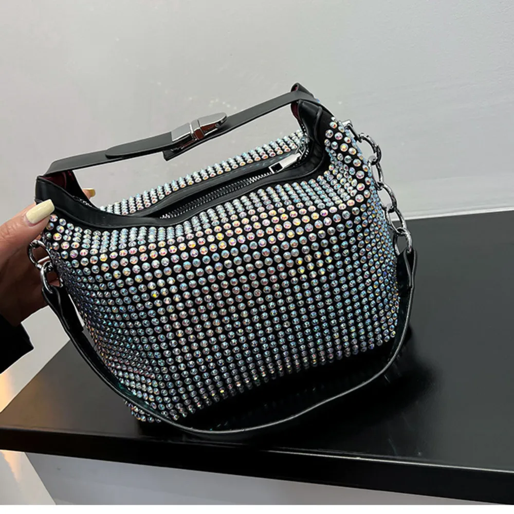 Fashion able diamond studded bag for women 2024 New foreign style texture flash chain single shoulder crossbody luxury  designer