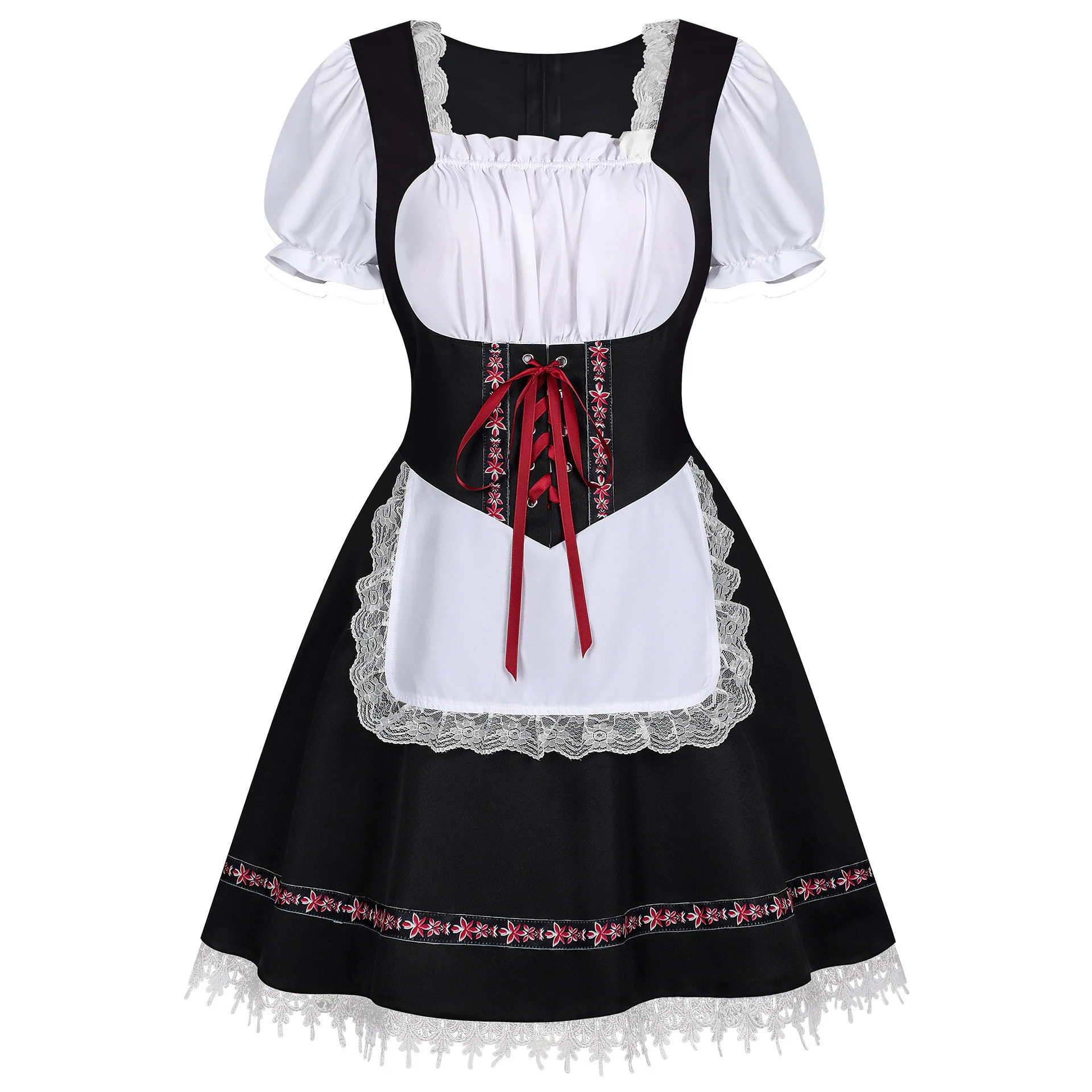Deutsches Oktoberfest Dirndl-Kostüm für Damen, elegantes Spitzen-Blumen-Bayerisches Traditionelles Kleid, Vintage-Dienstmädchen-Festival-Cosplay-Fantasie-Anzug – Detail 34