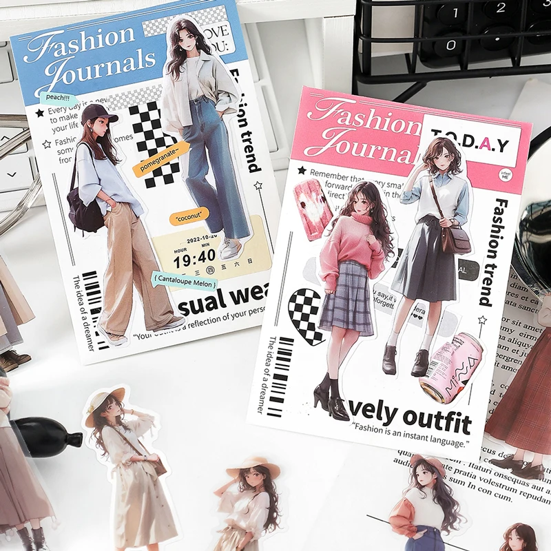 Mr. Paper 15 Sheets/bag Girl Magazine Series Stickers Artistic Style Character Dressing Materials Handbook Stickers Stationery