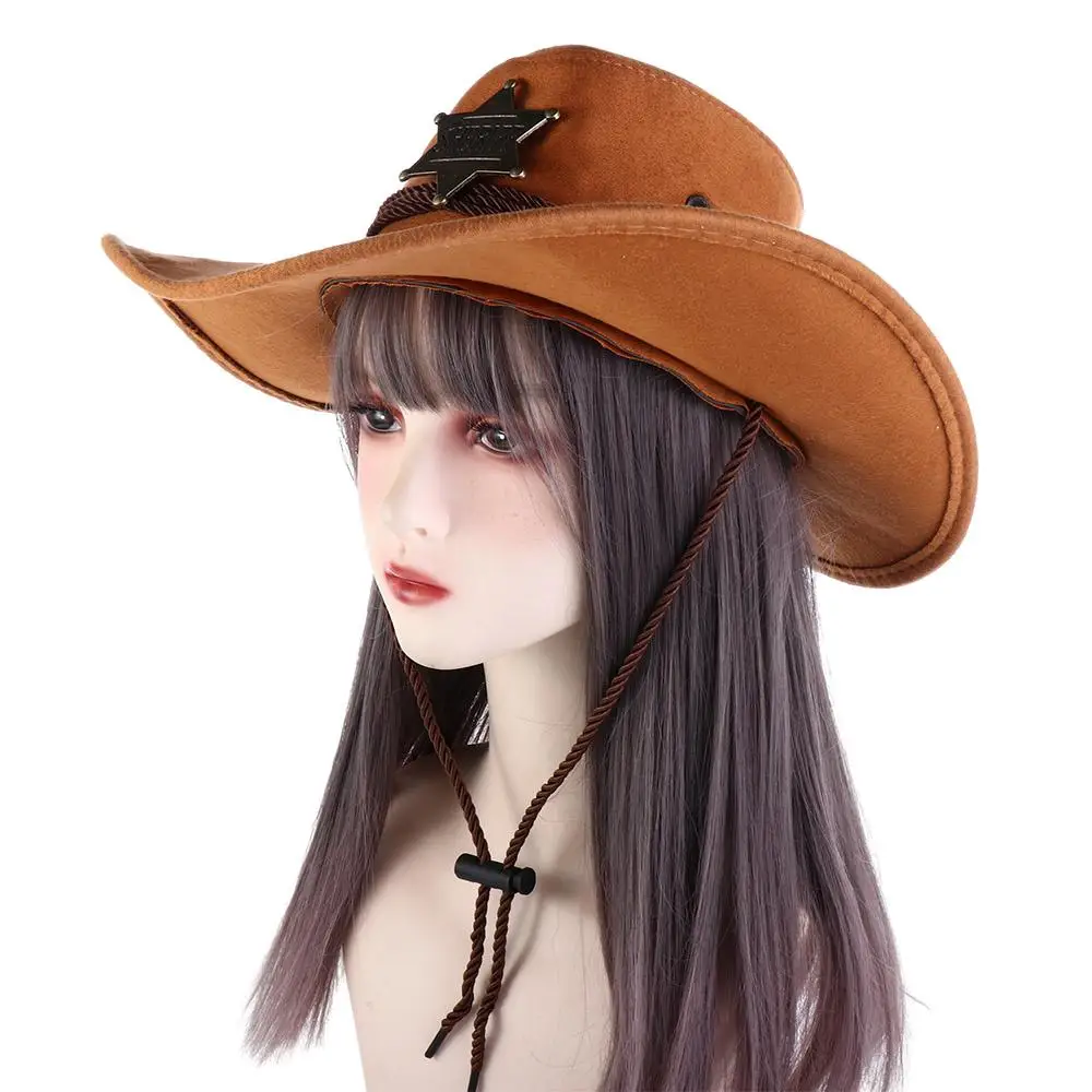 

Bucket Hats Woolen Sun Protection Caps Wide Brim Cycling Caps Summer Sun Hats Star Travel Sunscreen Caps Western Cowboy Hats