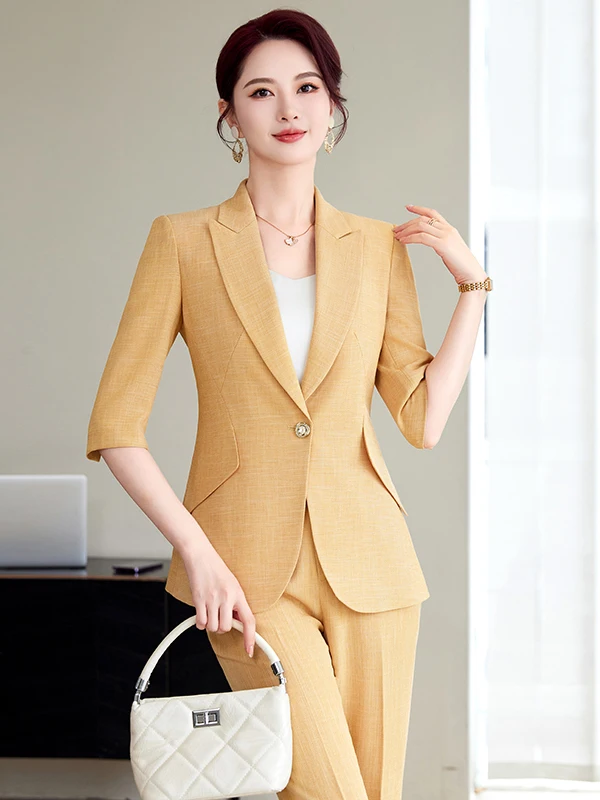 Yellow Workwear Jacket Women's Sleeveless Slim Fit Formal Thin Summer Waist-Cinching Professional Style Button up Office Wear