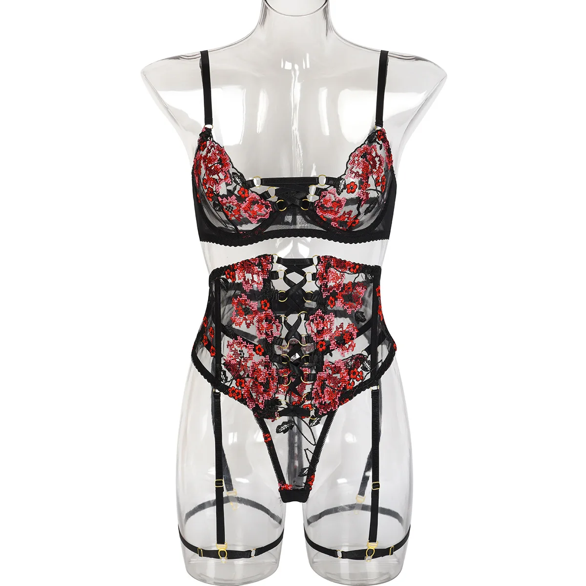 حار الحسية الملابس الداخلية مثير التطريز ضمادة الأربطة ملخصات الفاخرة 3 قطعة الساخن المثيرة حساسة الملابس الداخلية مثير مجموعة الكبار زي