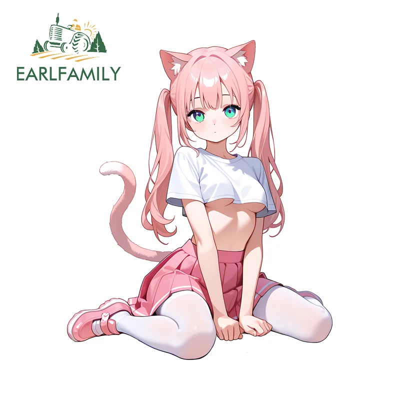 

EARLFAMILY Anime Cat Ears Loli Kneeling Car Stickers Cute Suitable for Windows Surfboard Waterproof Decals Laptop Accessories