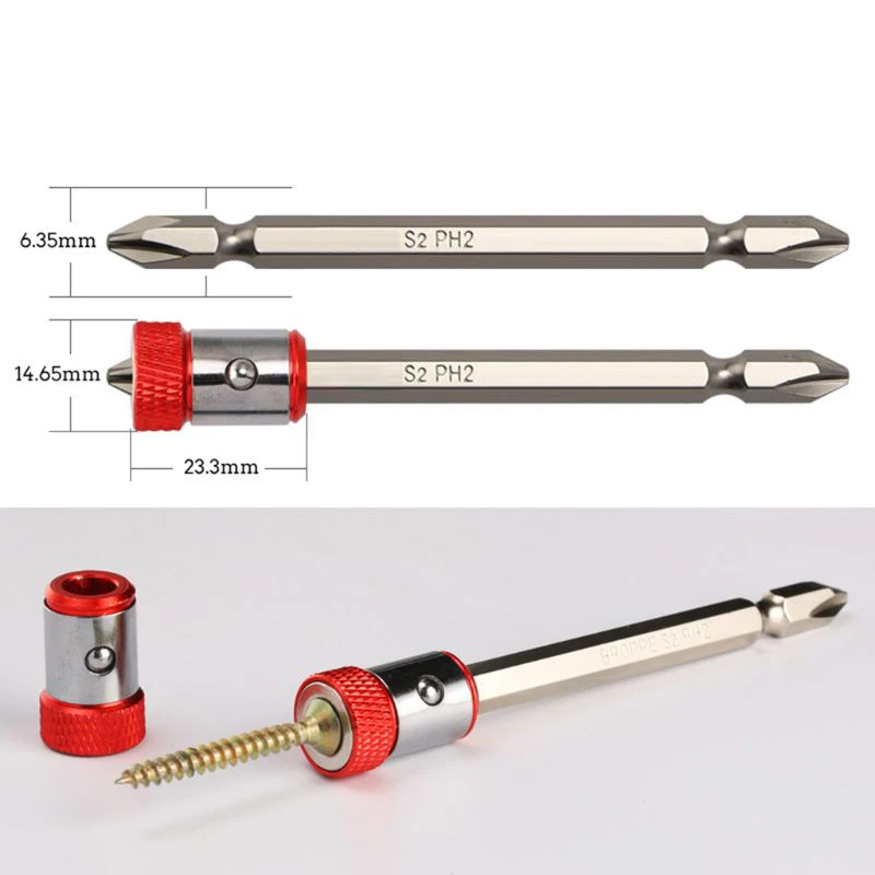 2Pcs 1/4 "6.35Mm โลหะแข็งแรงแม่เหล็ก Magnetizer สกรูไฟฟ้าไขควง Phillips Bits/สีสุ่ม