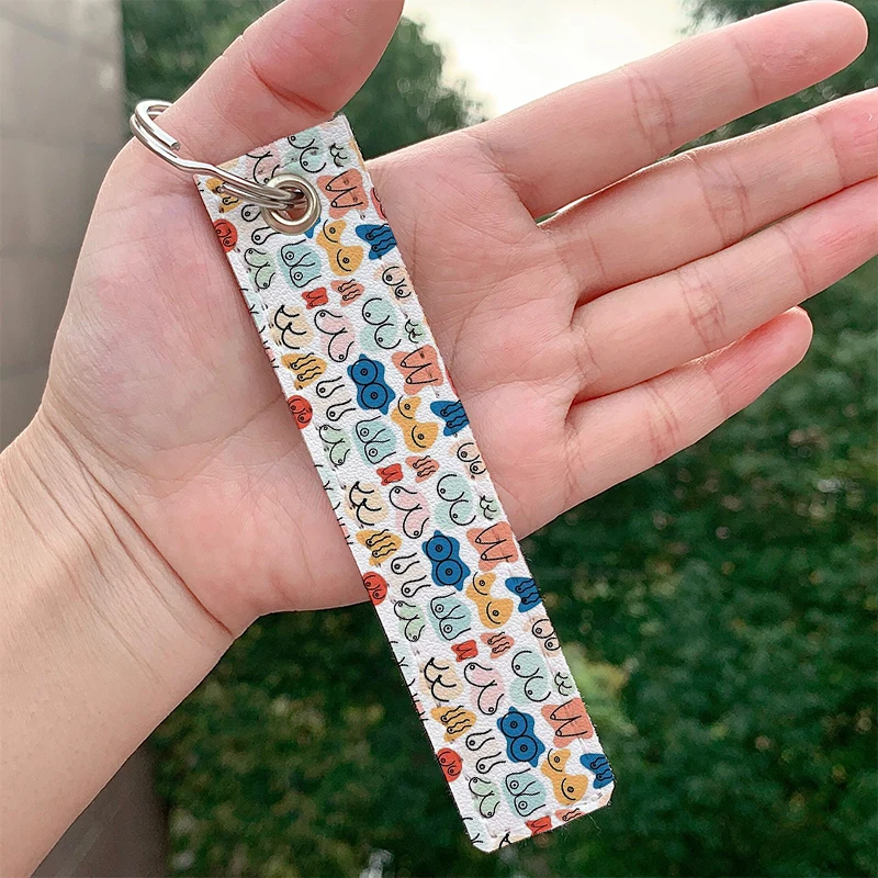 Fashion boobs Shower Curtain Leather Custom motorcycle Keychains Strap Keyring Hanging Holder Bag Car Wallet Trinket Keychain