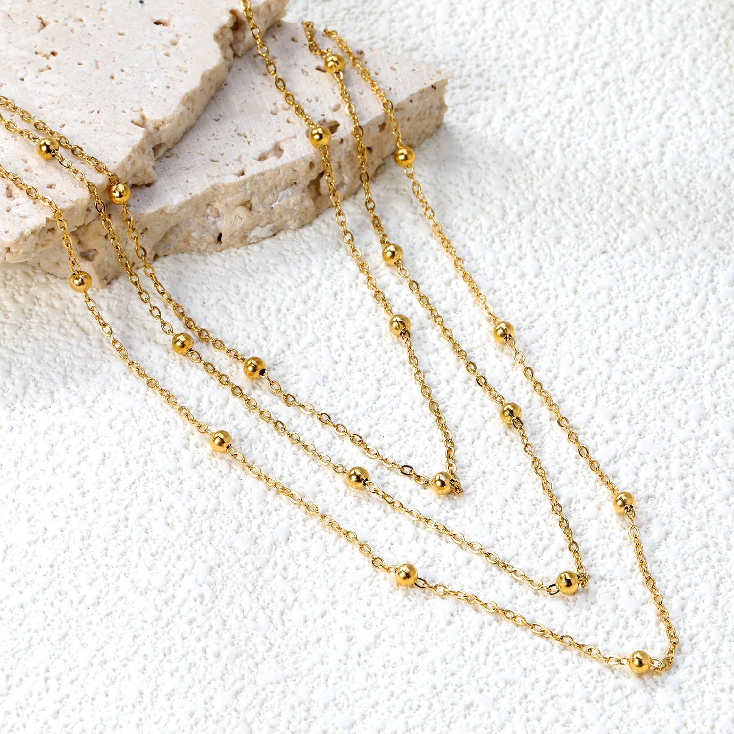 ASONSTEEL Trendy Round Beads Multi-Layers Pendants Necklaces Stainless Steel Charm Minimalist Jewelry Chain Bone Necklace Gifts