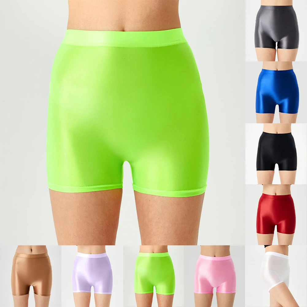 

Popular Men Women Oil Shiny Glossy Shorts High Waist Gym Running Workout Yoga Pants Soft Smooth Female Male Panties Briefs