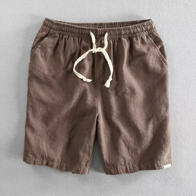 

Men's Cotton Linen Shorts Summer Fashion Urban Style Straight Leg Cool Feeling Beach Pants mid Waist Three-quarter Length