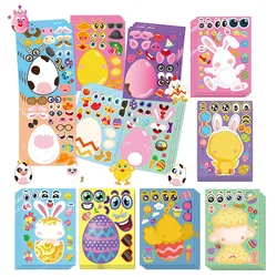 Easter Stickers For Children Kawaii Rabbit Lamb Chick Eggs Make A Face DIY Puzzles Sticker Easter Party Decoration Kids Toys