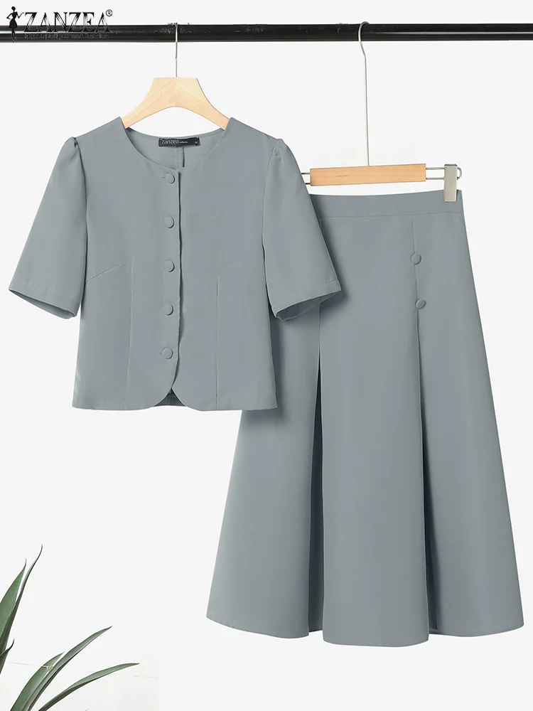 Conjuntos de saias plissadas femininas camisas de manga curta com saias roupas de moda 2025 zanzea casual estilo japonês coreano conjuntos de correspondência