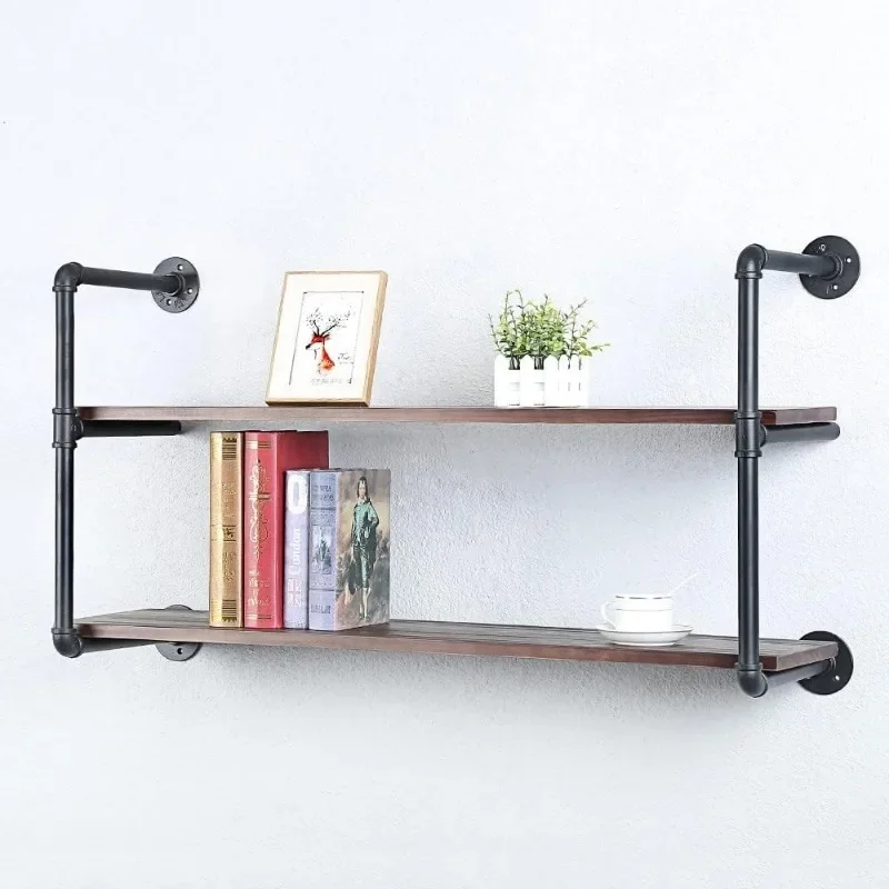 

HOME Industrial Pipe Shelving Wall Mounted,42in Real Wood Book Shelves,Wall Shelf Unit Bookshelf Hanging Wall Shelves(2 Tier)