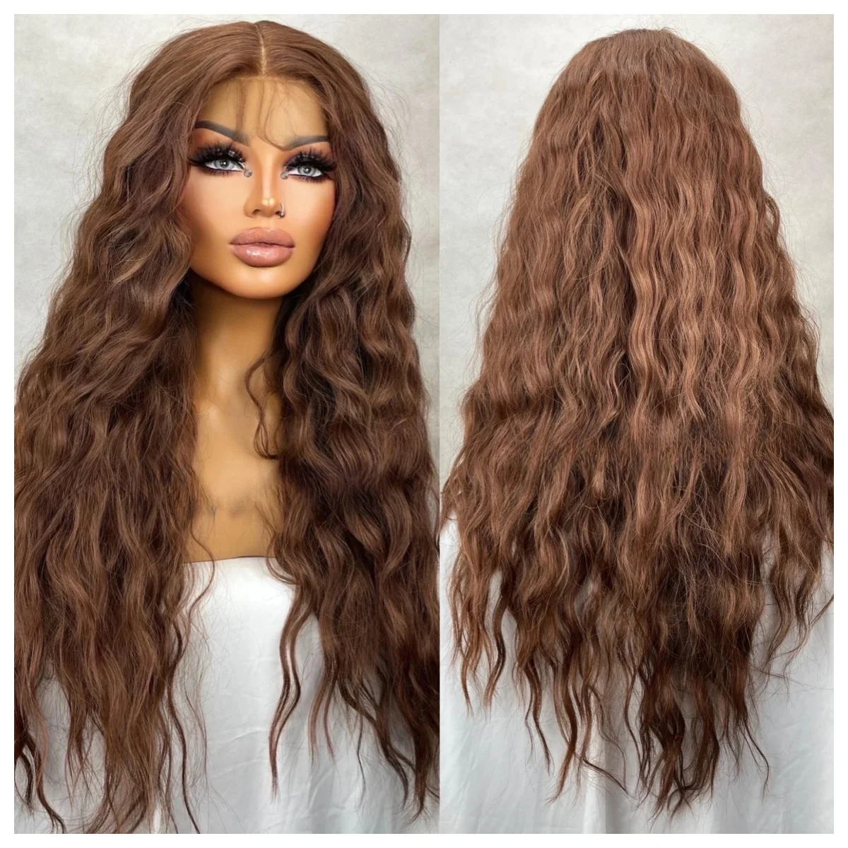الشوكولاته براون الدانتيل شعر مستعار أمامي المظهر الطبيعي فضفاض موجة عميقة شعر مستعار مقاومة للحرارة الشعر الاصطناعية ارتداء اليومي تأثيري HD شعر مستعار الدانتيل