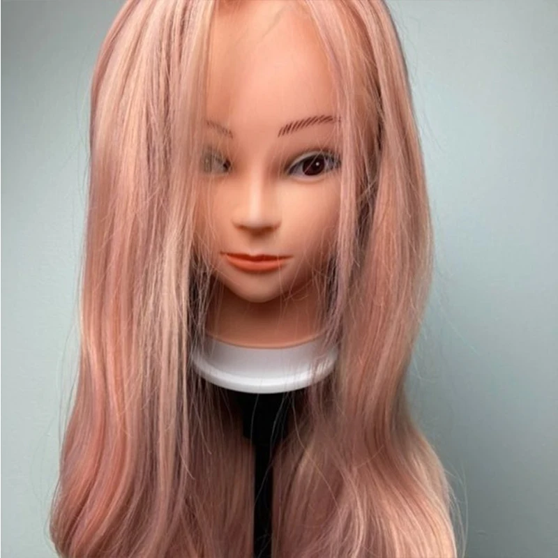 Pastel Pink Synthetic Wigs Heat Resistant Rose Pink Lace Front Wig 10% Human Hair Mixed Long Hair Wavy Wig Cosplay Wig 180%