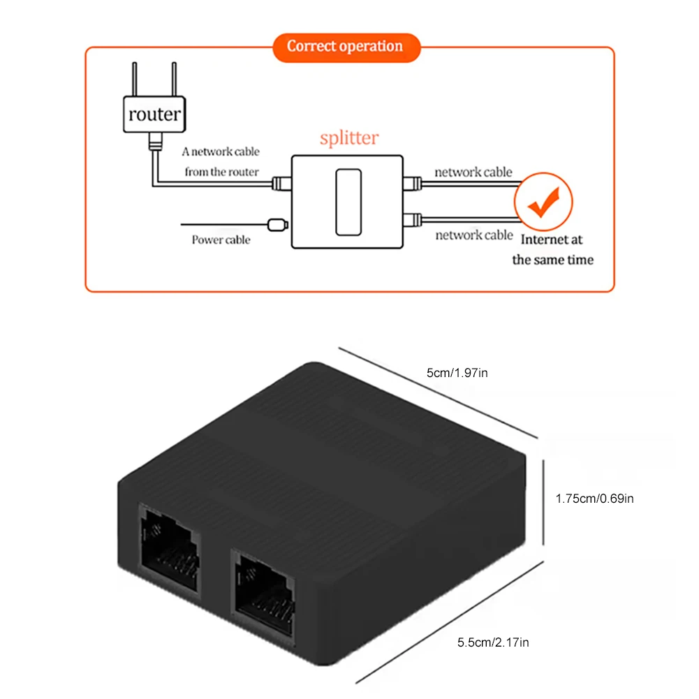 노트북 네트워크 이더넷 스플리터, RJ45 스플리터, 1 in 2 out, 10, 100Mbps 기가바이트 이더넷 스플리터, 2 PC