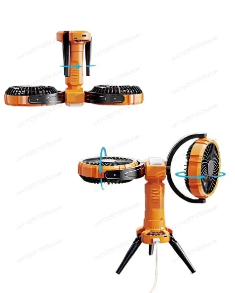 

Camping Dual Head Fan Tent Camp Fan With 8000mAh Battery 4-Speed Wind 2 Lighting Portable Outdoor Air Cooling shaking head Fan