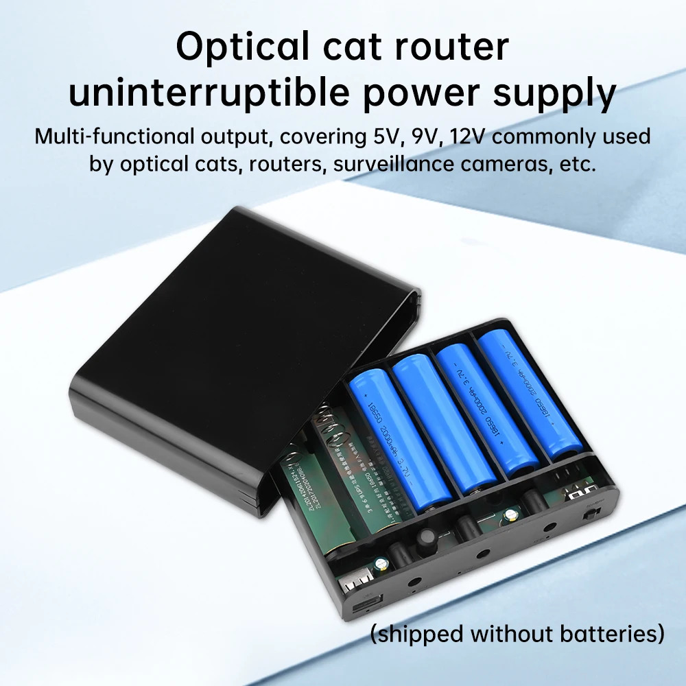6x18650 DC Uninterruptible Power Supply Box, DIY Portable Power Bank Kit for Optical Modems and Routers, 5V, 9V, 12V, Peak 60W