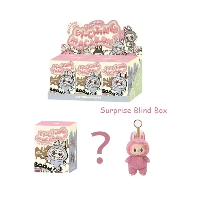 Labubu os monstros batimento cardíaco macaron esmalte rosto caixa cega estatueta de pvc ornamento de mesa boneca kawaii presente aniversário do miúdo