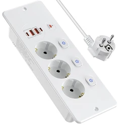 EU Plug Table Recessed Socket Power Strip with Individual Switches, Bulit in socket with 2 USB A 2 USB C Etractable Outlet