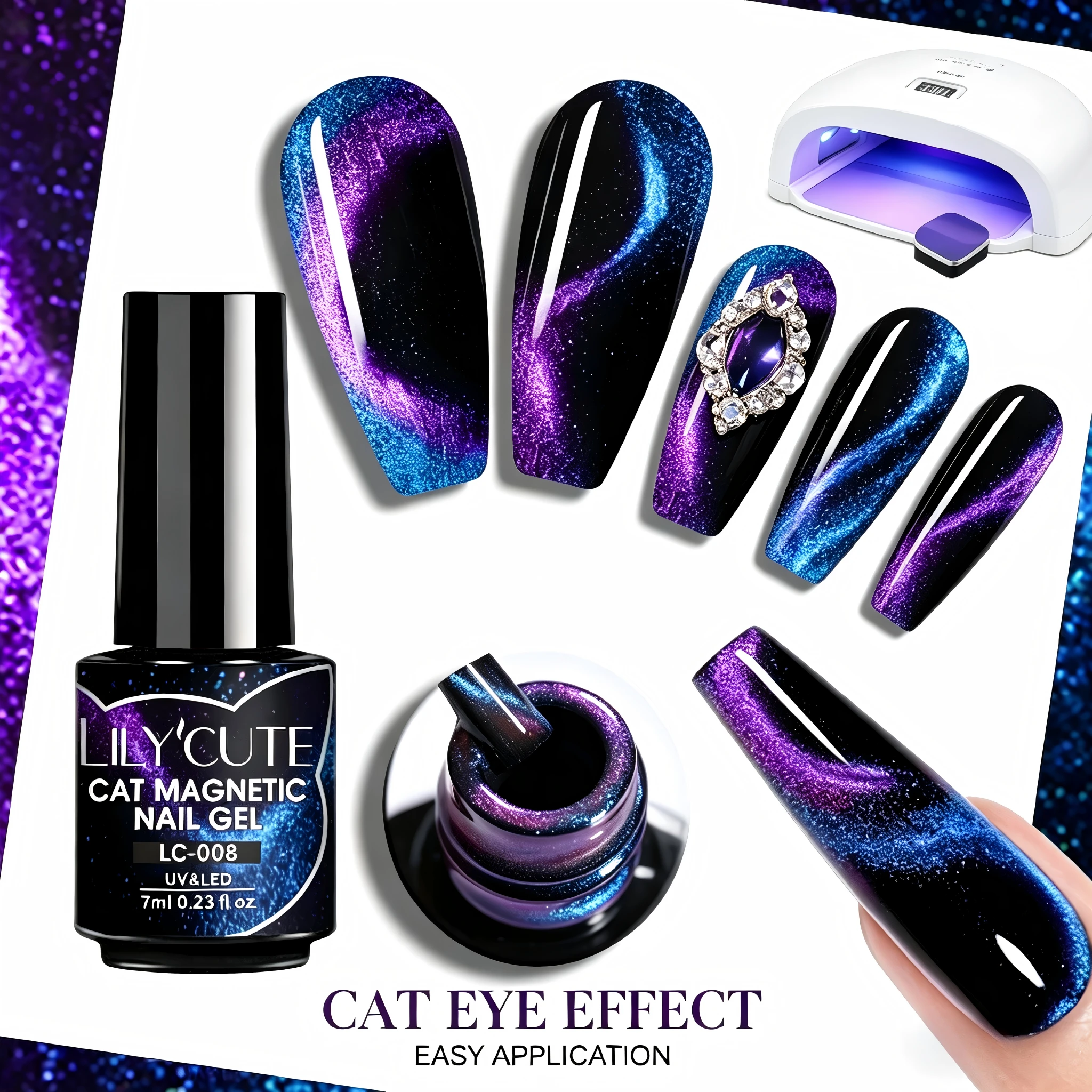 lilycute-8-peCas-conjunto-7ml-esmalte-em-gel-magnetico-olho-de-gato-galaxia-estrelada-9d-super-aurora-glitter-arco-Iris-para-manicure-removivel-diy-arte-de-unhas