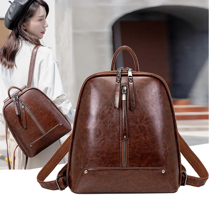 GPR Retro Women's Backpack Free Shipping Fashion School Bag for Girls Leather Travel Bag Casual Shoulder Bag for Female