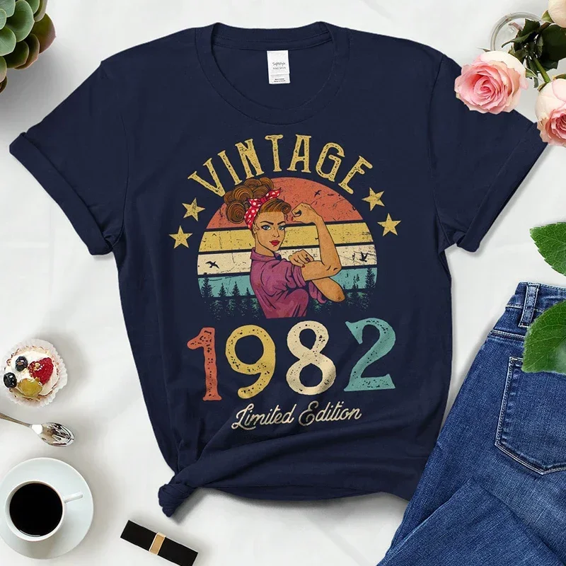 Vintage Retro 1982 Limited Edition Summer Fashion Outfits Women T Shirts 42nd 42 Years Old Birthday Party Ladies Clothes Tshirt