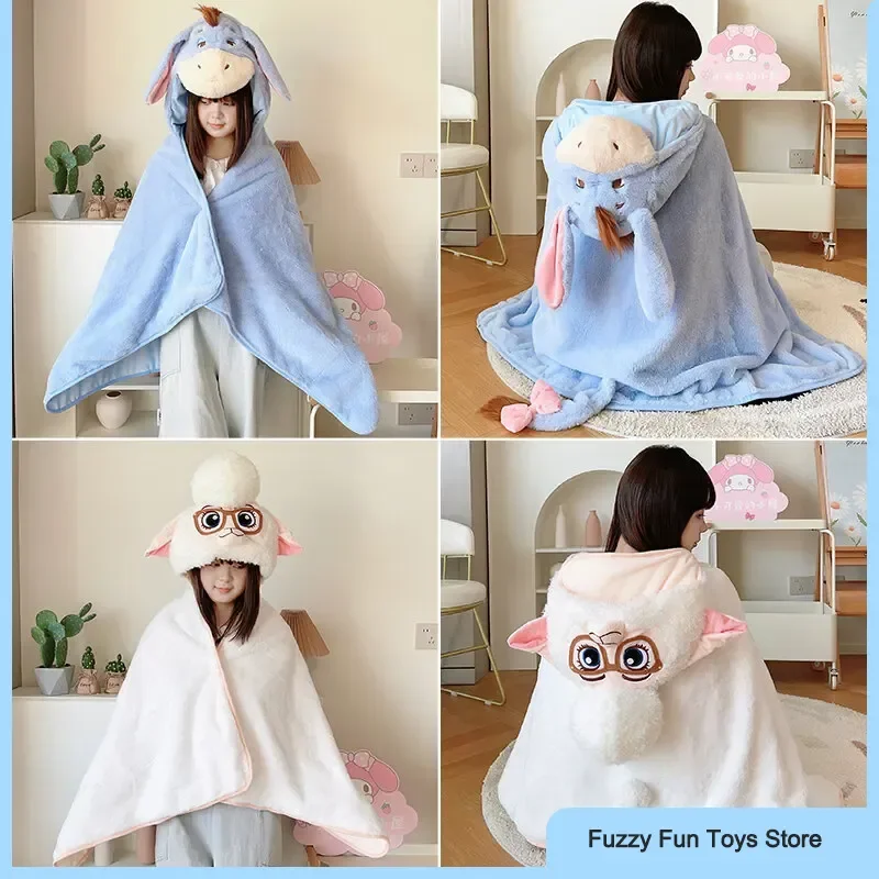 

Cute Cartoon Donkey And Sheep Office Nap Blanket Hooded Cloak Blanket Dormitory Autumn Winter Warm Animal Cloak Practical Gift