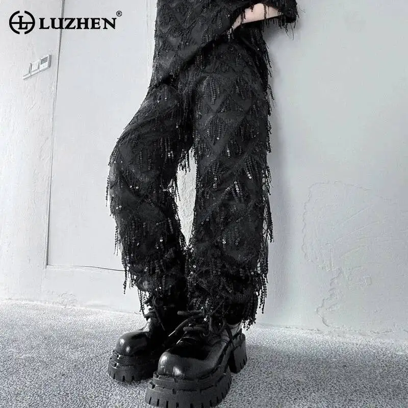LUZHEN 2026 New Original Night Club Outfit Burr Tassel Design Straight Casual Pants Men's Stylish Loose Street Trousers JY7793