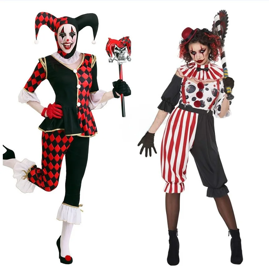 Halloween-Kostüm-Set, gruseliger Zirkus-Clown, Damen- und Herren-Eup-Ball-Performance-Outfit, 2023, Herbst, Neuankömmling