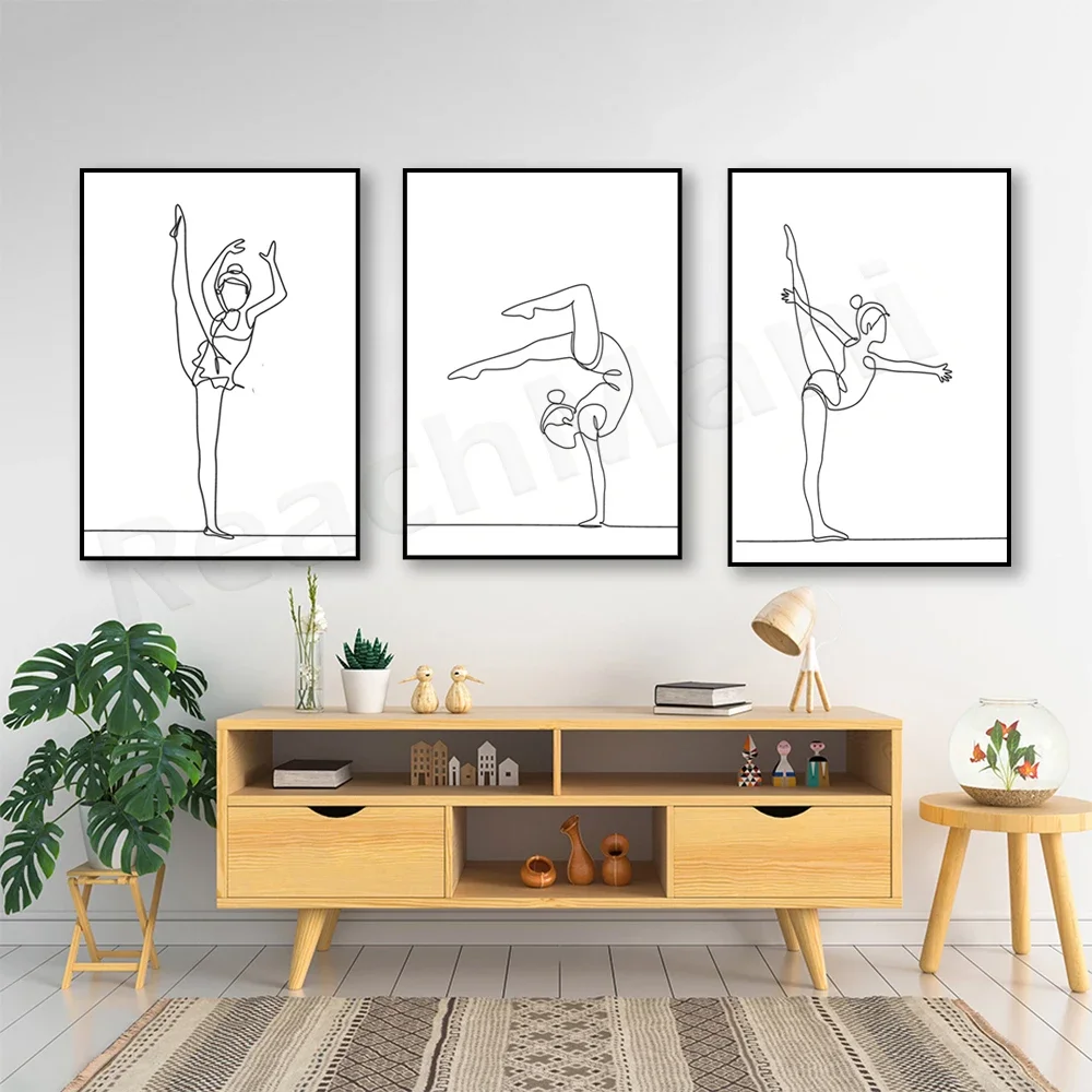 Gymnastics print, gymnast abstract line art, gymnastics art, black and white minimalist teen room decor poster, gymnast gift