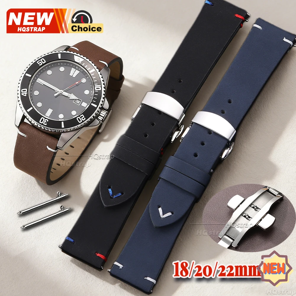 Schmetterlingsverschluss PU-Armband mit Naht 18mm 22mm 20mm für Omega für Samsung 40mm 44mm Armband für Huawei Uhrenarmband Schnellverschluss