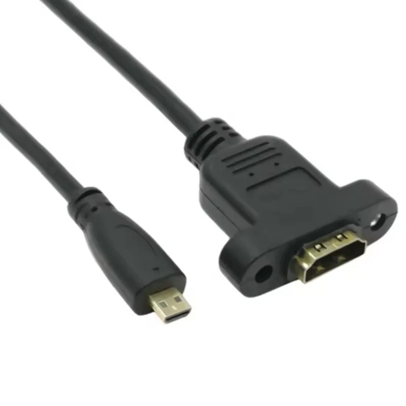 Micro HD-Compatible Male to Mini HDMI-Compatible Female Extension Connector Screw Lock Panel Mount HD AV Camera 0.3M Cable