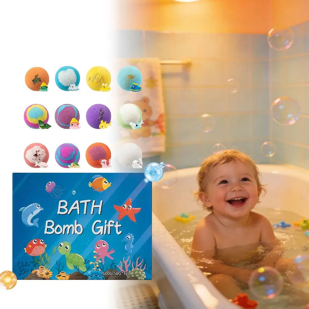 

12Pcs Kids Bath Gift Set with Surprise Toys Inside, Natural Organic Fizz Balls with Cheerful Scent, Bubble Bath Salt