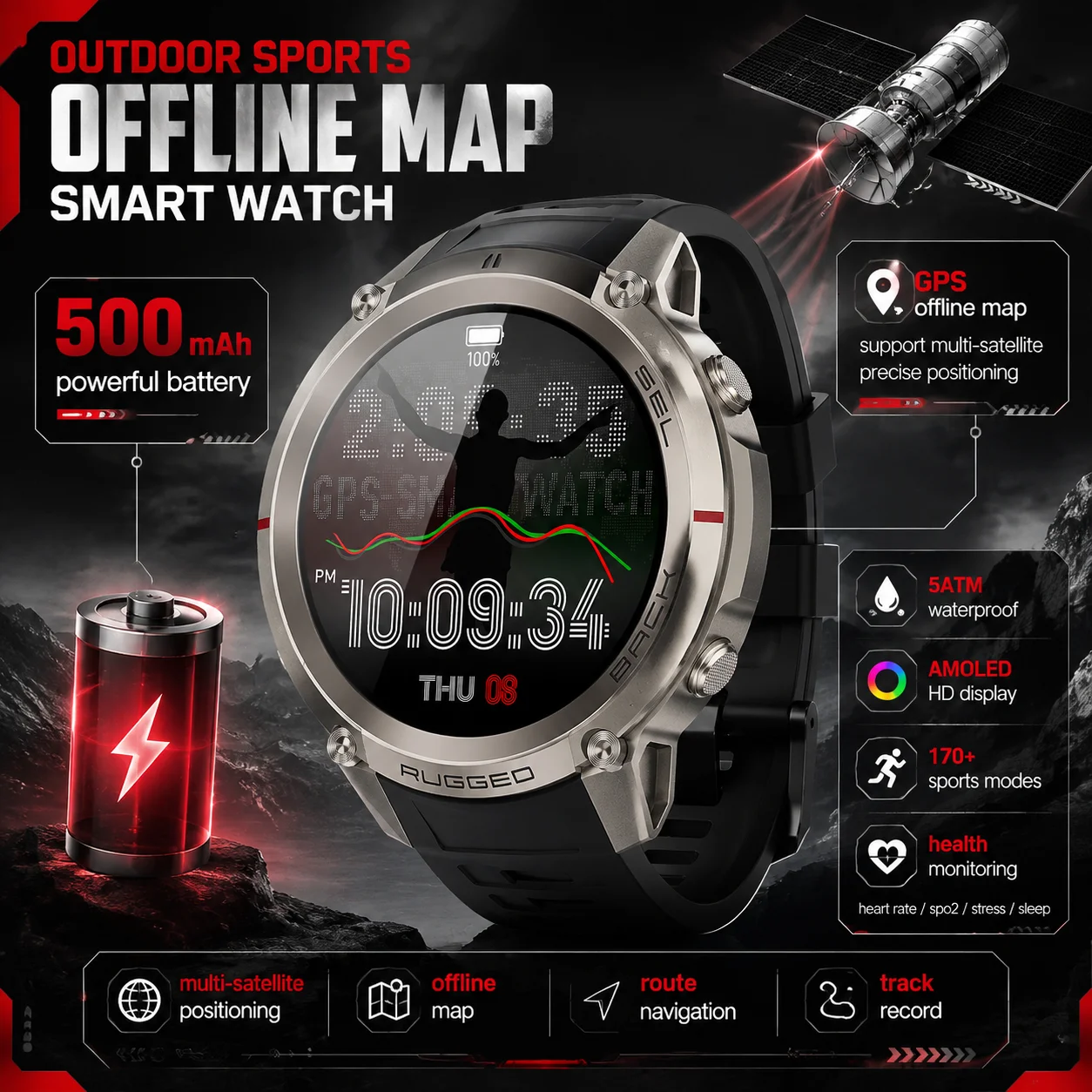 Altimeter Compass Watch - Nuovo Smartwatch 2026 con Schermo AMLED