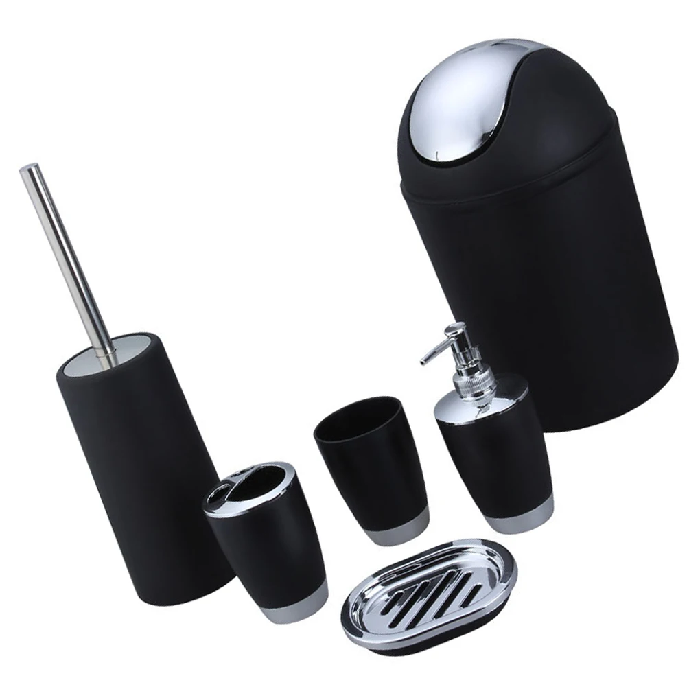 

6Pcs Bathroom Set Convenient Multi-colors Soap Dispenser Convenient Trash Bin Home Hotel Washroom Accessories White