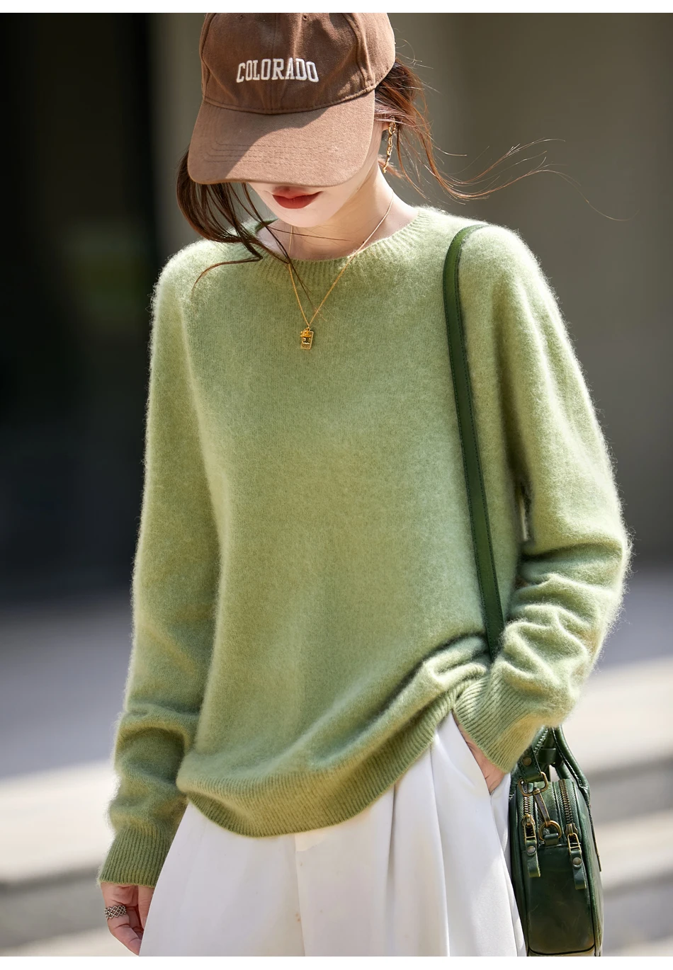 

Winter Women's Brushed Wool Sweater, Pink O-Neck Casual Pullover, Soft Solid Knitted Top Jumper