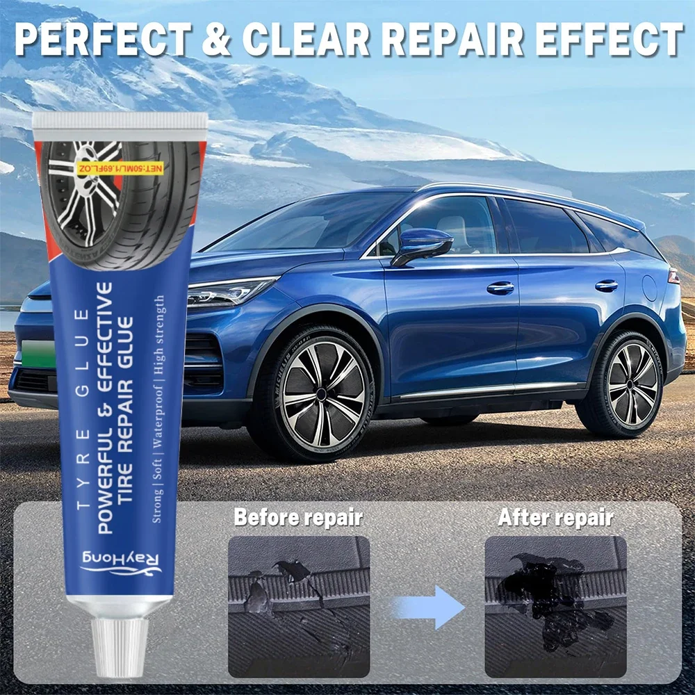 Car Tire Repair Adhesive Rubber Tire Side Wall Cracks Scratches Repair Adhesive Tyre Puncture Repair Tools Black Instant Glue