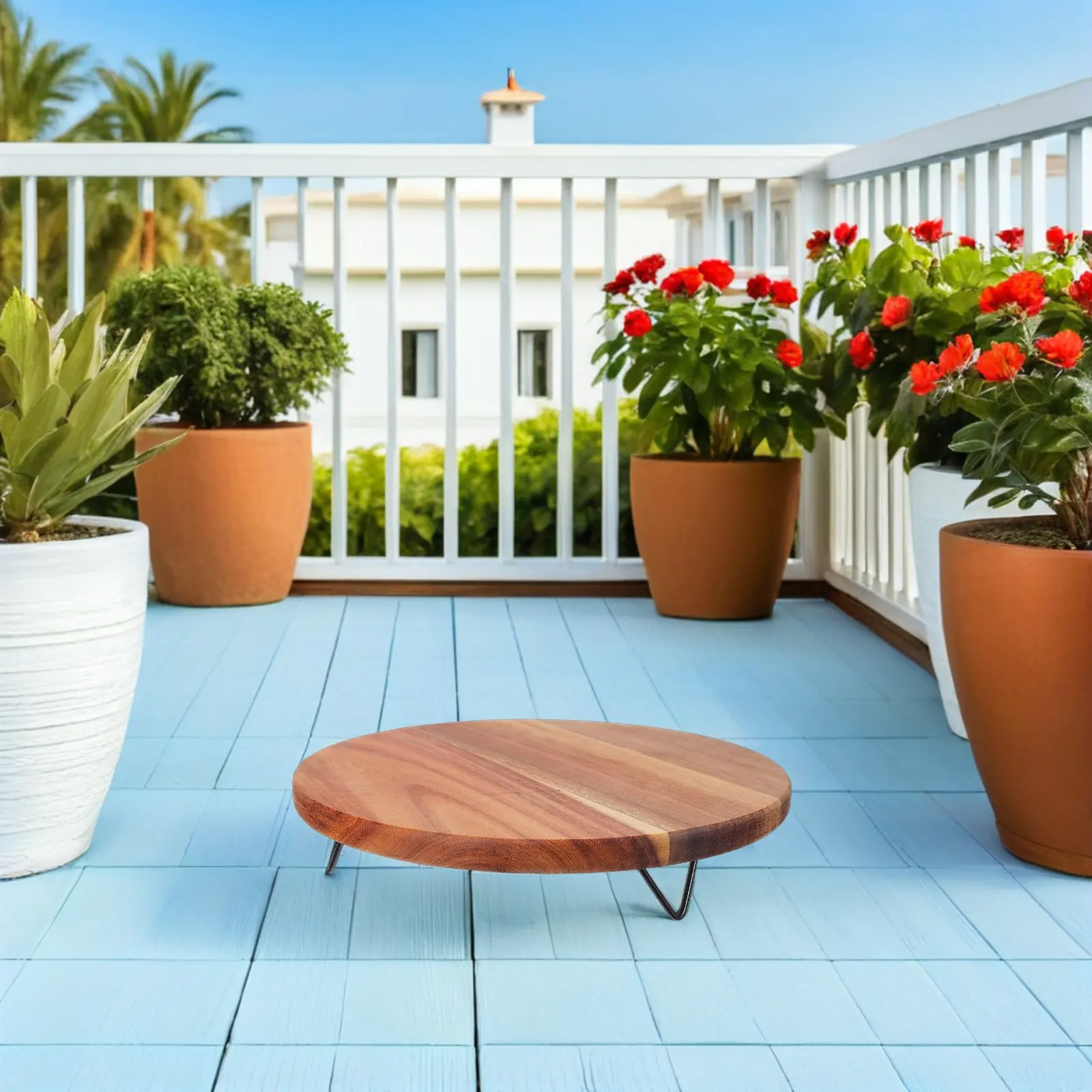 Solid Wood Flower Stand Acacia Wood Round Plant Pot Holder Indoor Display Base Riser Table Centerpiece Wooden Display Stand