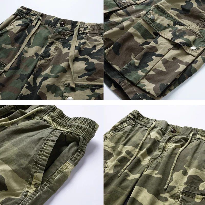 Imagem -06 - Shorts de Algodão Camuflado Masculino Macacão Fino Elástico Solto Calças Novas Táticas Cintura Elástica Grande para Verão