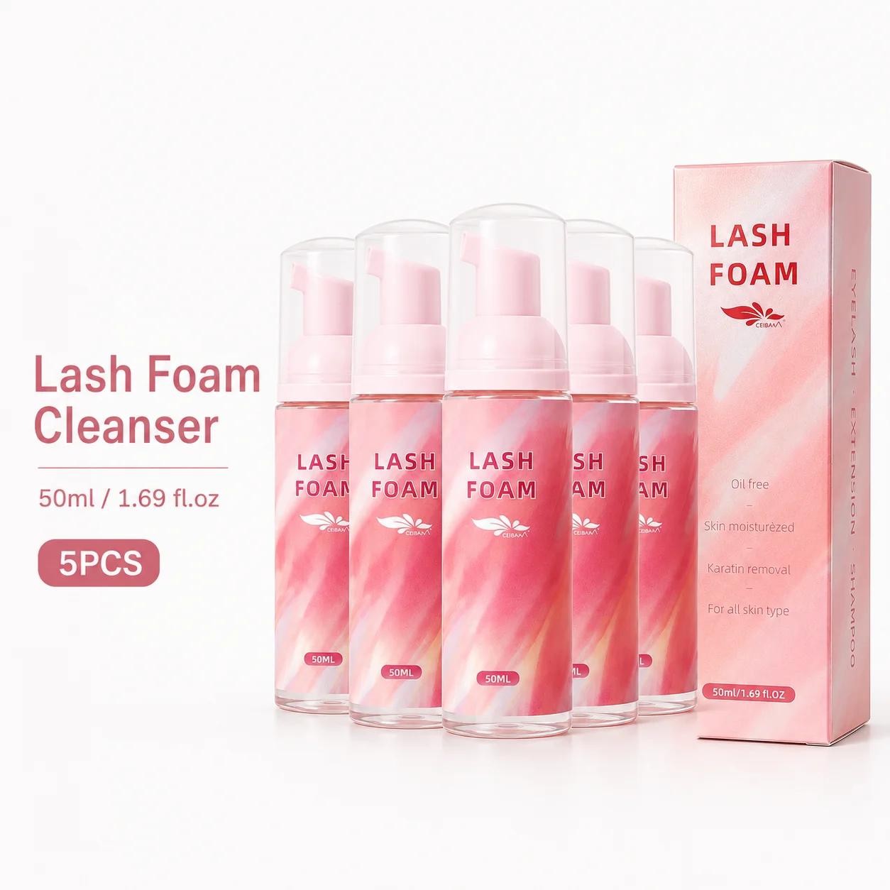 CEIBAM Oil Free Lash Foam Cleanser for Eyelash Extensions Gentle Shampoo Deep Cleansing Protect Lash Retention Salon Beauty Care