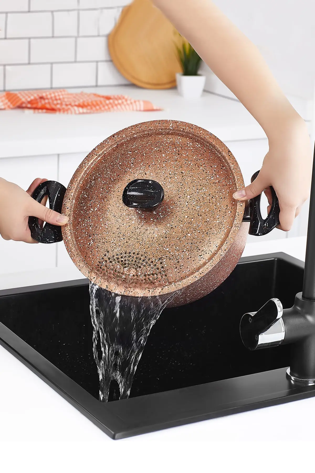 Granite Pasta stockpot with Strainer Cookware Copper color pots